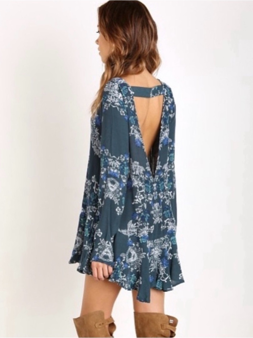 Free People "Smooth Talker" Tunic Swing Mini Dress Medium Boho Floral - Picture 3 of 11
